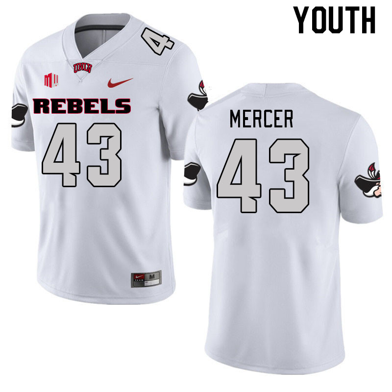 Youth #43 Mekhi Mercer UNLV Rebels 2023 College Football Jerseys Stitched-White - Click Image to Close